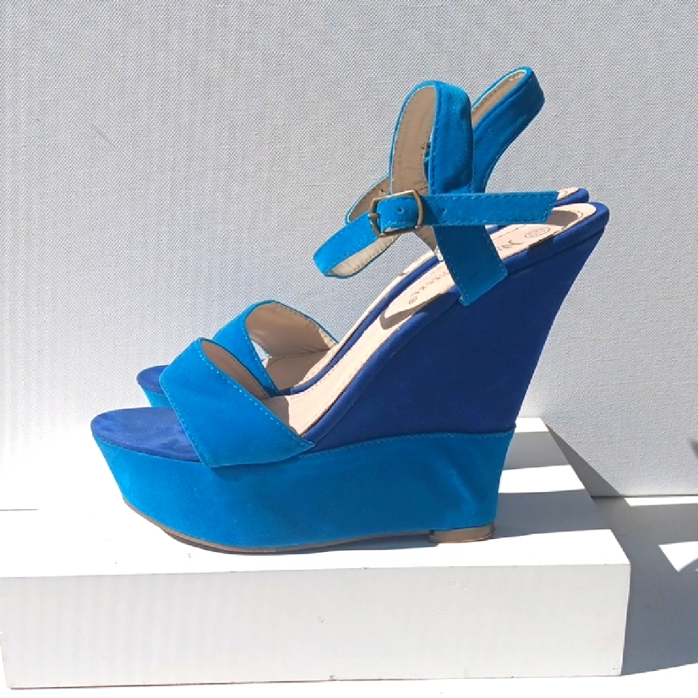Nature Breese Blue Wedge Sandals Size6.5